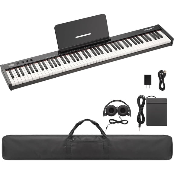 88-Key Semi-Weighted Piano Keyboard, Full-Size Electric Keyboard for Beginners, Portable Digital Piano with Headphones, Sustain Pedal, Carry Bag, Bluetooth & USB MIDI