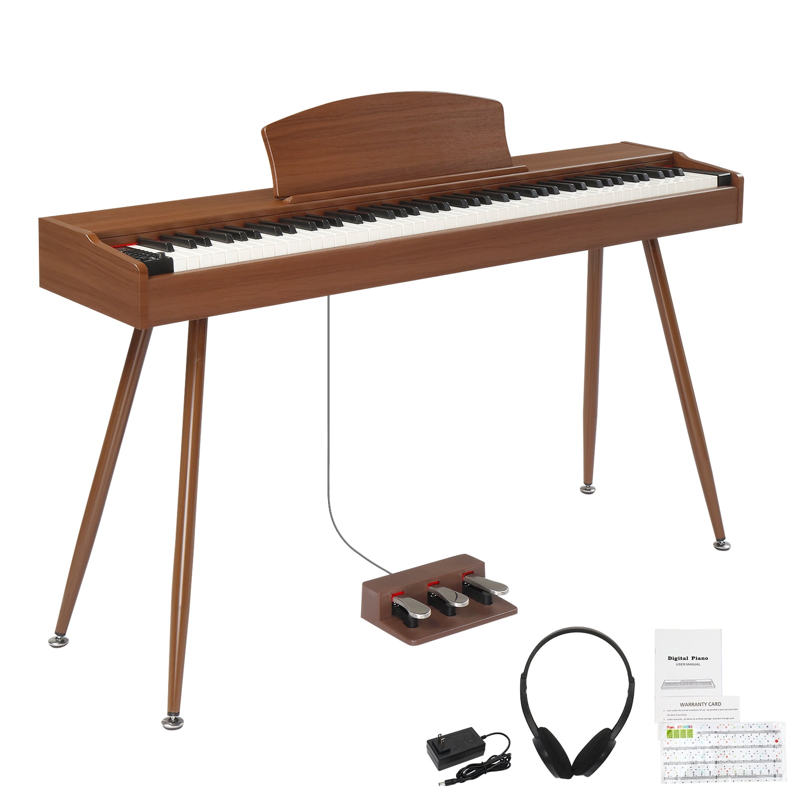88 Key Standard Full Weighted Keyboards Digital Piano with Metal Stand, Power Adapter, Triple Pedals, Headphone，for All Experience Levels, Black Walnut