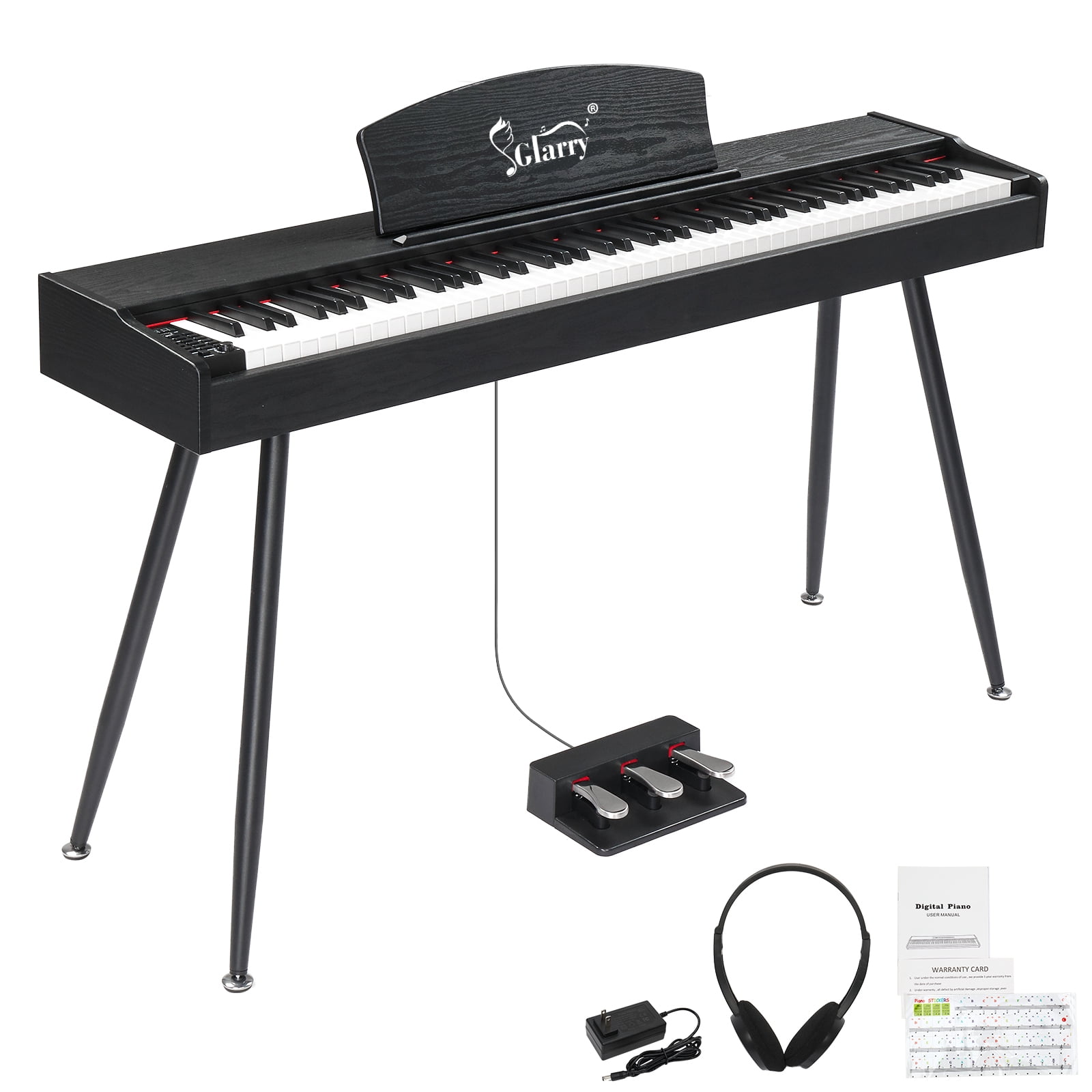88 Key Standard Full Weighted Keyboards Digital Piano with Metal Stand, Power Adapter, Triple Pedals, Headphone，for All Experience Levels, Black