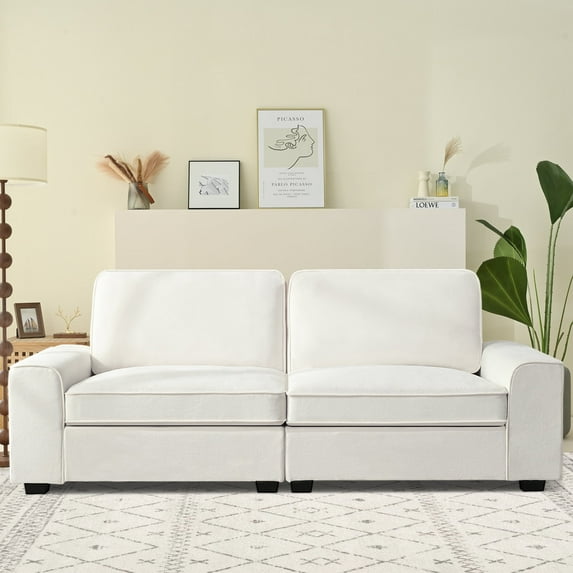 88" Modern Loveseat Sofa for Living Room, Chenille White Sofa and Couch with Square Armrests,Easy to Install