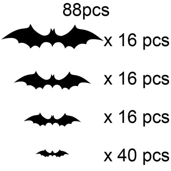 88 PCS 3D Bat Wall Decals, Removable Black Halloween Decorations for Home, Party, Office, Easy to Stick and Peel, 4 Sizes Included