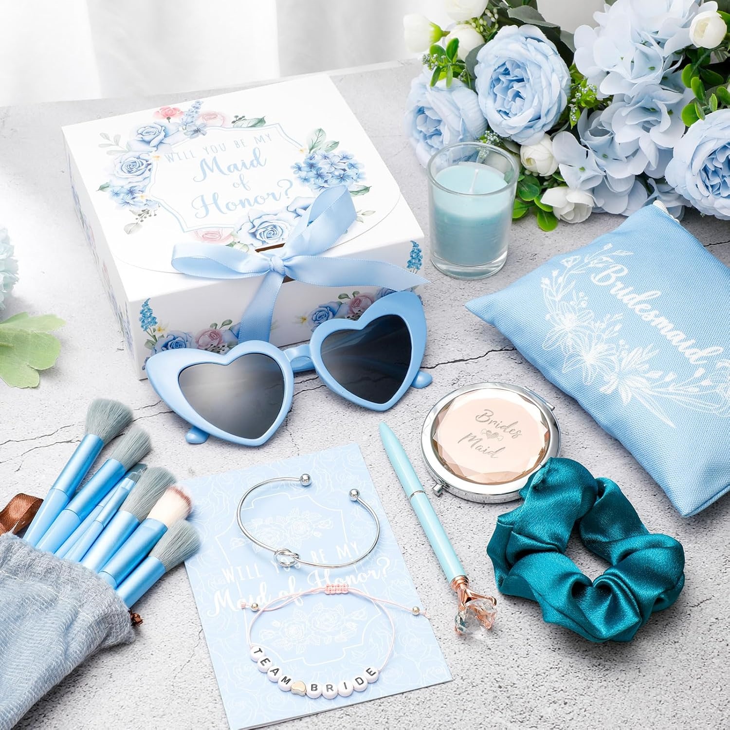 88 Pcs Bridesmaid Proposal Gifts Bridesmaid Box Set Maid of Honor Gift Include Box Candle Invited Cards Scrunchies Hair Elastics Ties Knotted Bracelets Diamond Pens