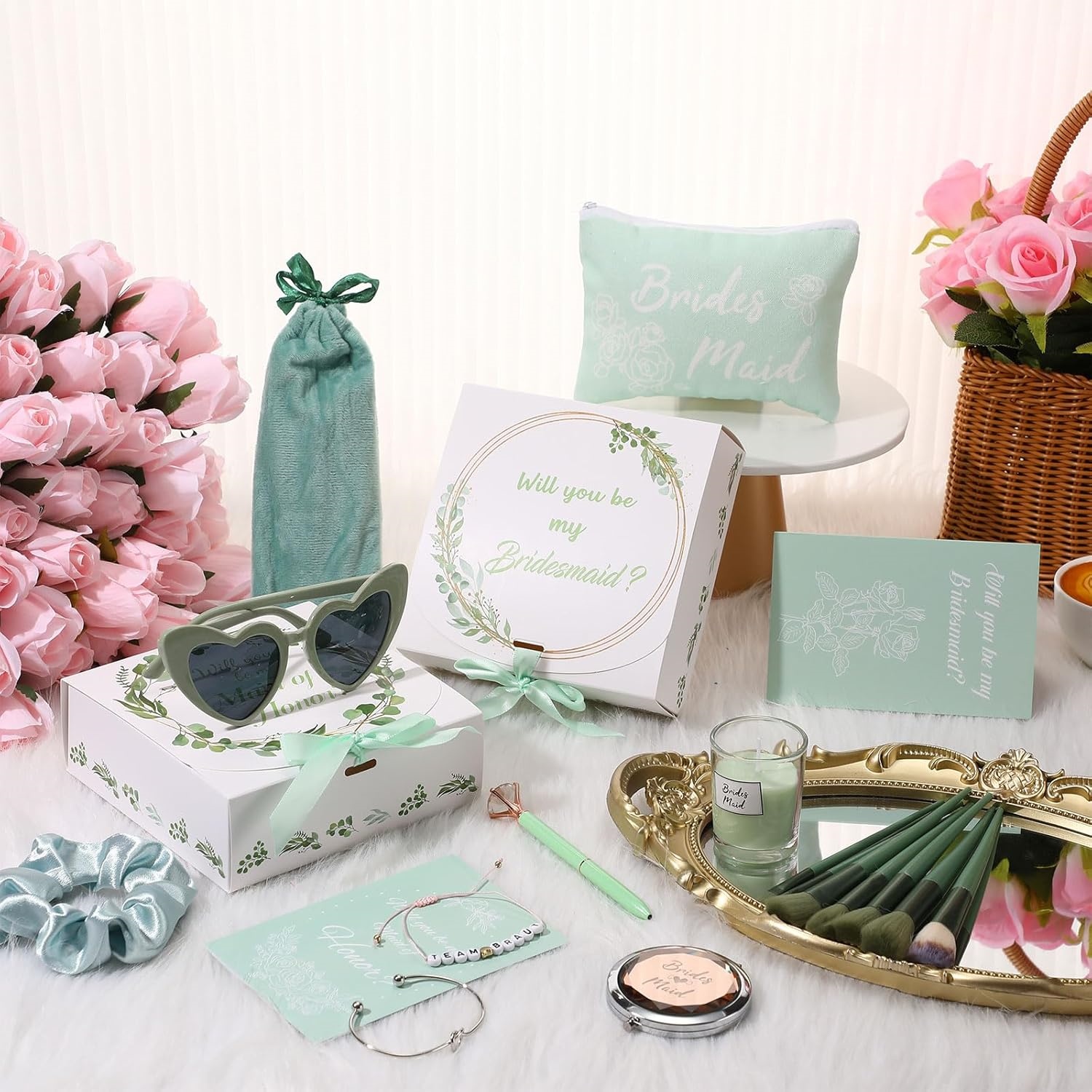 88 Pcs Bridesmaid Proposal Gifts Bridesmaid Box Set Maid of Honor Gift Include Box Candle Invited Cards Scrunchies Hair Elastics Ties Knotted Bracelets Diamond Pens