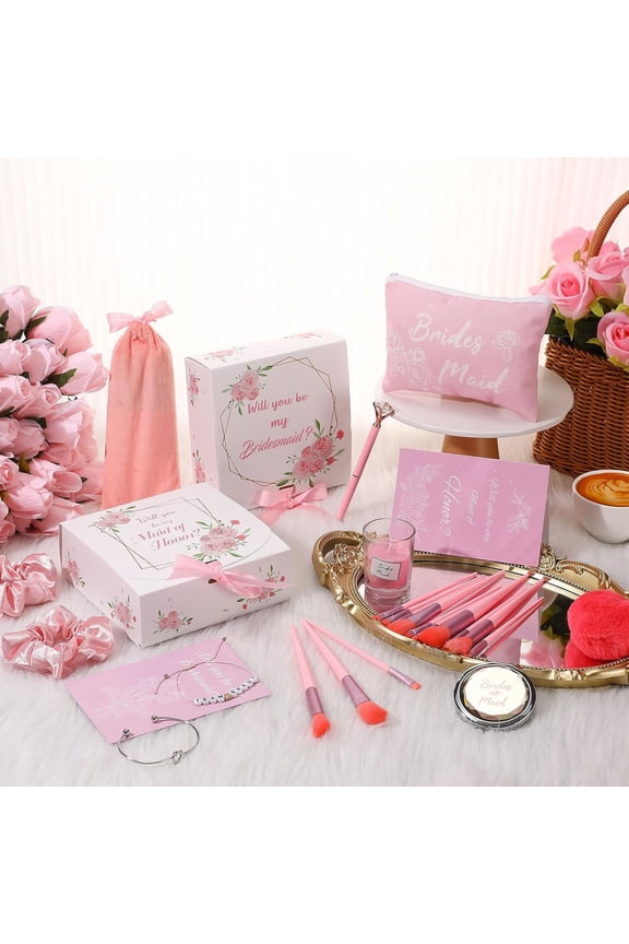 88 Pcs Bridesmaid Proposal Gifts Bridesmaid Box Set Maid of Honor Gift Include Box Candle Invited Cards Scrunchies Hair Elastics Ties Knotted Bracelets Diamond Pens