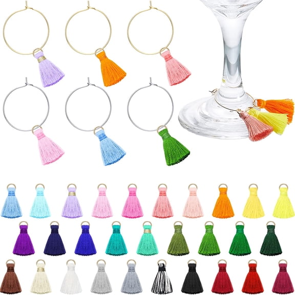 88 Pcs Wine Glass Charms Kit Including Colorful Tassel Drink Charm Markers Tags Gold Silver Wine Glass Rings with a Black Bag for Stem Holiday Tasting Party Favors