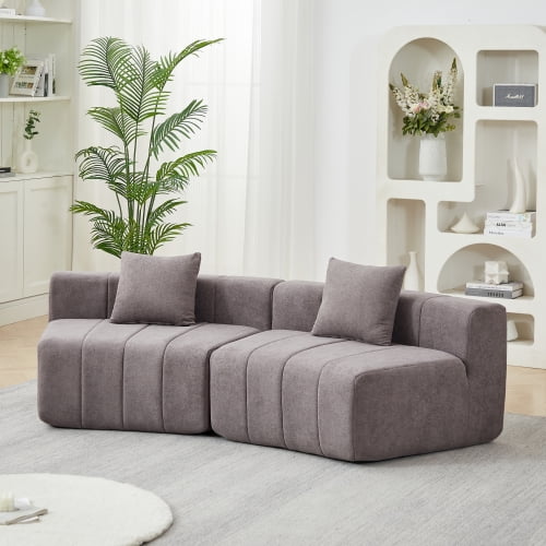 88" Piano Key Seat Modular Sectional Sofa, Oversized Sectional Chaise Lounge Indoor with Curved Design, Minimalist Boneless Sectional Sofa Couch with 4 Pillows for Living Rooms, Offices, Grey