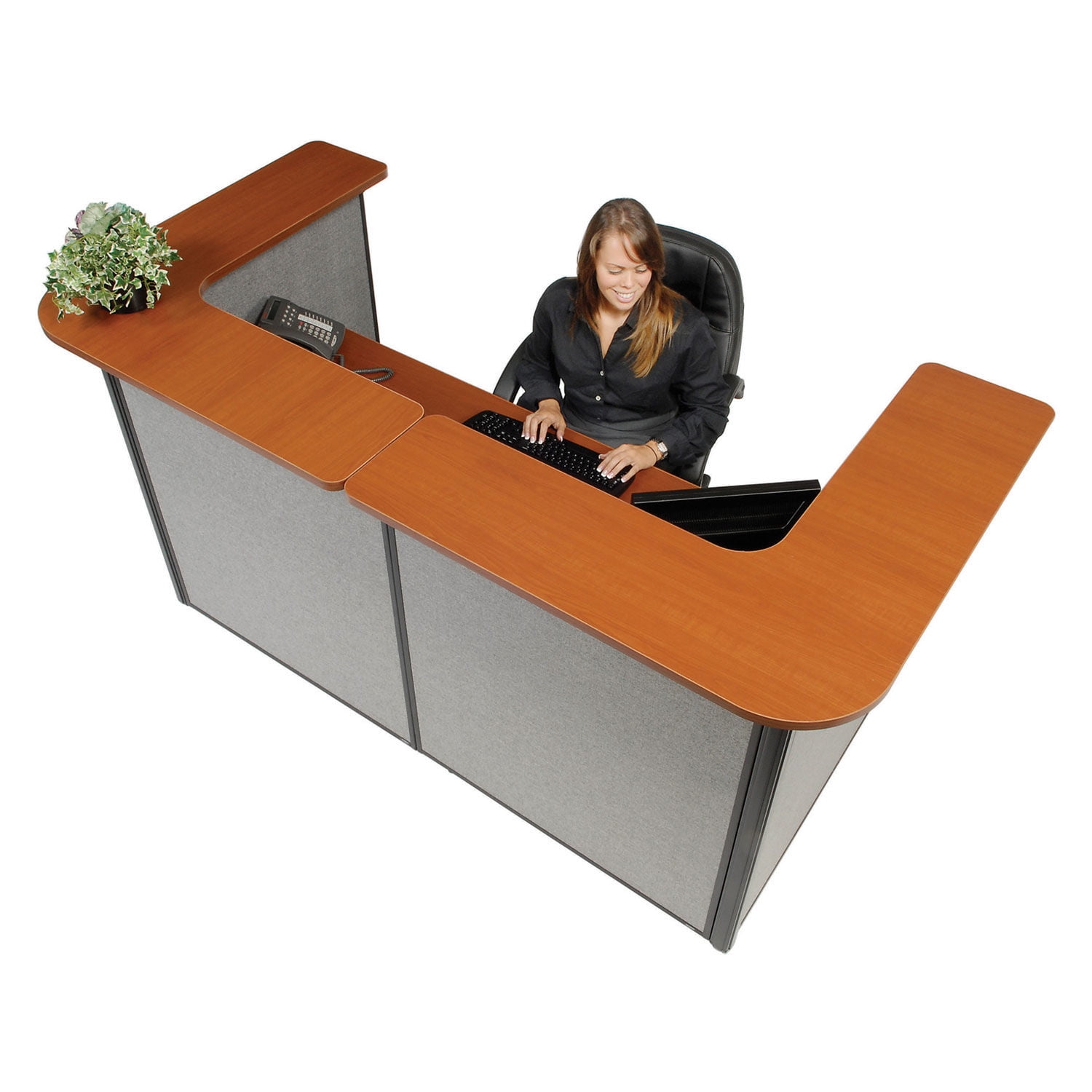 88" Cherry and Gray U-Shaped Reception Desk with Steel Frame