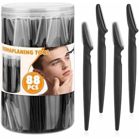 88 count Eyebrow Razors & Razors for Women in Storage Jar - Black Dermaplane Razor for & Men, Precision with Protective Covers, Thoughtful Beauty for Women