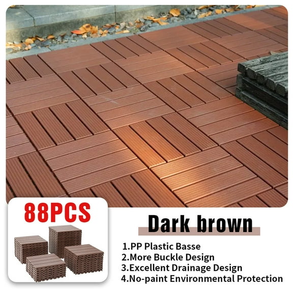 88 interlocking deck plastic tiles four-way locking, non-slip and waterproof indoor and outdoor, all-weather patio tiles, plastic tile flooring