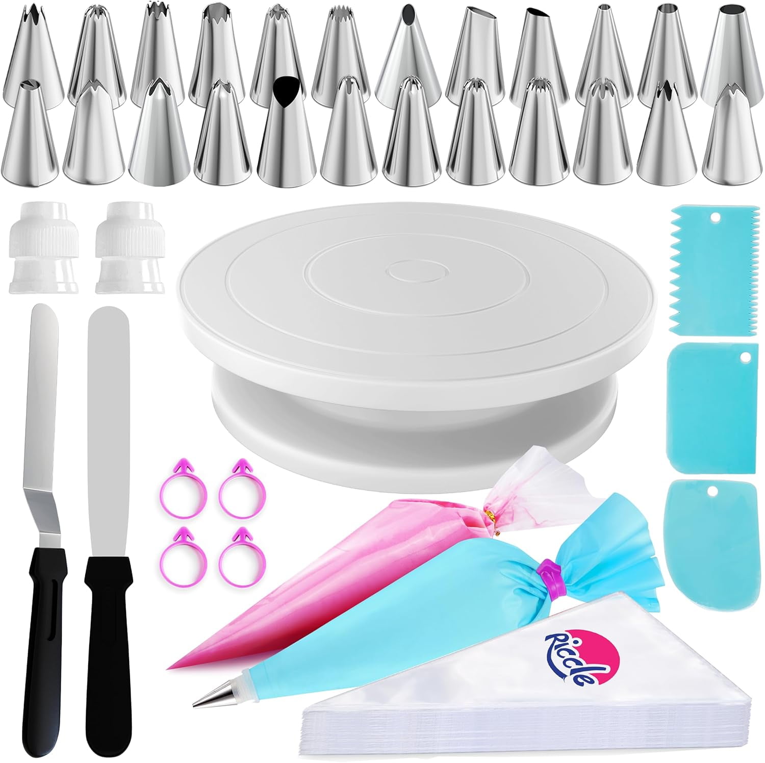 88 pcs Cake Decorating Kit with Cake Turntable - Includes 50 Disposable ...