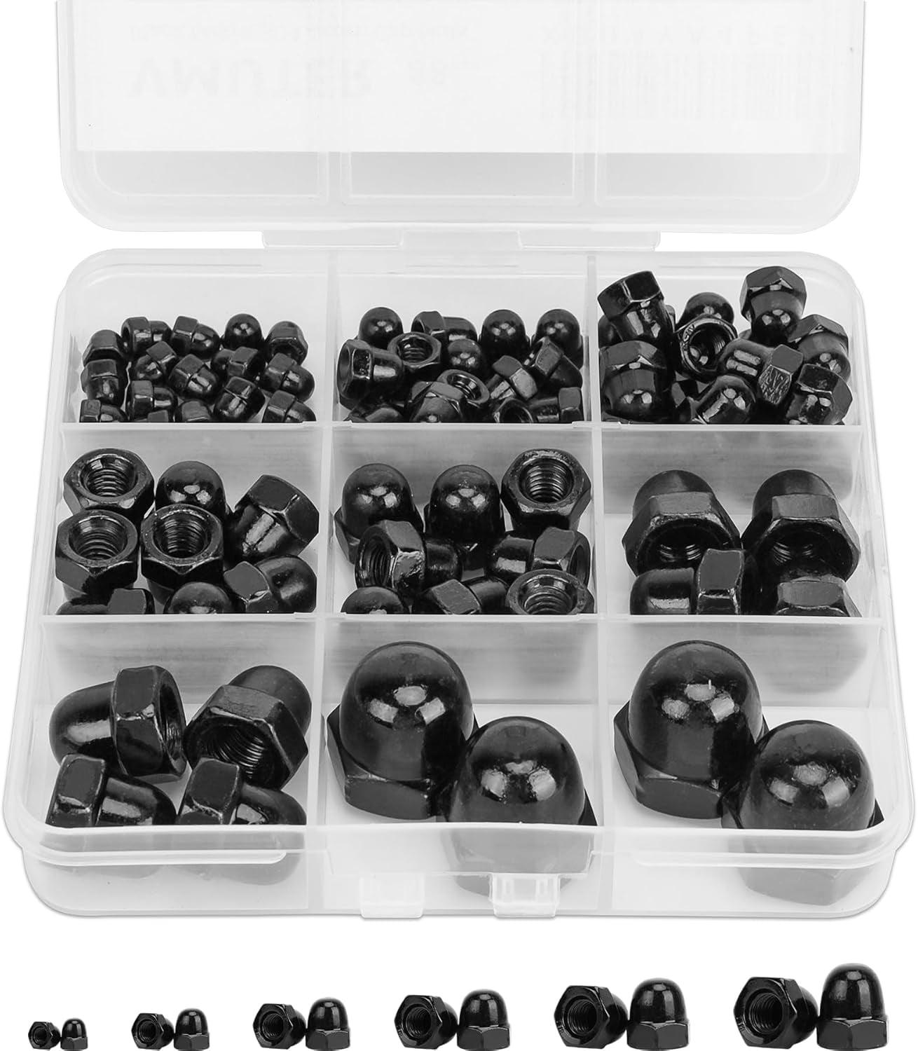 88 pcs black metric set nuts, 304 (18-8) stainless steel 3 4 5 6 8 10 hemispherical nuts for furniture cars shipping hardware