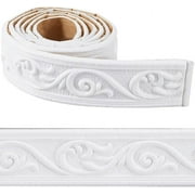 88 x 2 inch Crown Molding Peel and Stick 3D Flexible Foam Wall Trim White Self Adhesive Wallpaper Border Sticky Decorative Edging Baseboard Lines for Mirror Border Wall Hotel DIY Decor