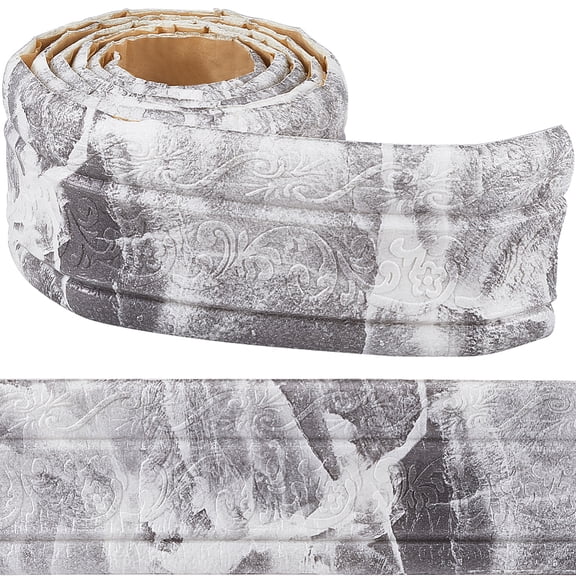 88 x 3 Inch Gray Grain 3D Sticky Decorative Wallpaper Border Self Adhesive Flexible Foam Trim Molding Peel and Stick Wall Edging Foam