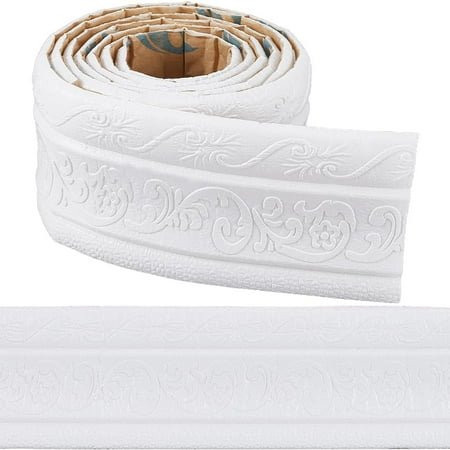 88 x 3 Inch White Molding Peel and Stick Self Adhesive Flexible Foam Trim 3D Decorative Wallpaper Border Wall Edging Foam Baseboard Mirror Border Wall Lines Hotel DIY Decor White