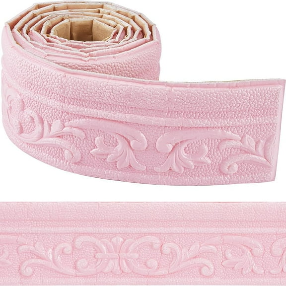 88 x 3in Molding Peel and Stick 3D Flexible Foam Wall Trim Pink Self Adhesive Wallpaper Border Sticky Decorative Edging Baseboard Lines for Mirror Border Wall Hotel DIY Decor Pearl Pink