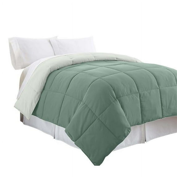88 x 88 x 1 in. Veria Microfiber Comforter with Stitched Block Pattern, Green - Queen Size