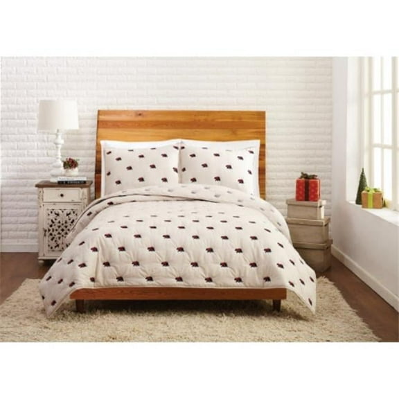 88 x 90 & 20 x 26 in. Holiday Black Bear Full & Queen Size Embroidered Bedspread Set, 3 Piece