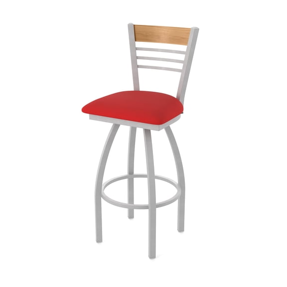 880 Eleanor 25" Swivel Counter Stool with Anodized Nickel Finish, Medium Back and Canter Red Seat