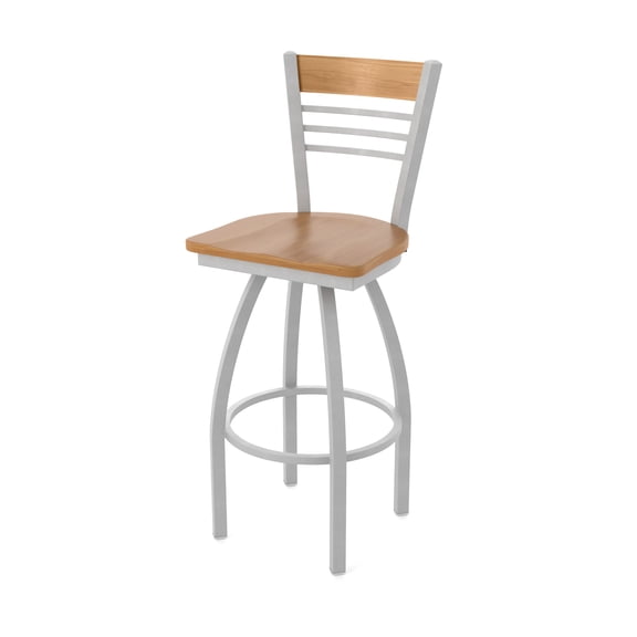 880 Eleanor 25" Swivel Counter Stool with Anodized Nickel Finish, Medium Back and Medium Maple Seat