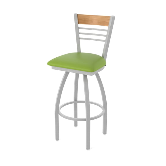 880 Eleanor 30" Swivel Bar Stool with Anodized Nickel Finish, Medium Back and Canter Kiwi Green Seat