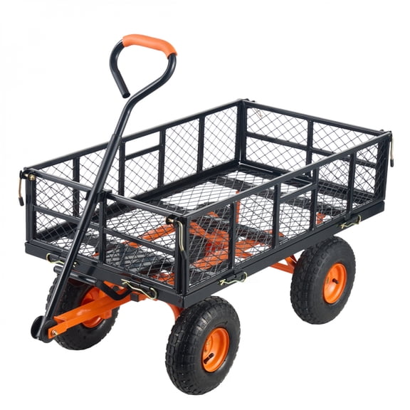 880 Lbs Heavy Duty Metal Garden Dump Cart 2 in 1 Convertible Flatbed Removable Side Panels 180 Adjustable Handle 10 Inch Rubber Tires