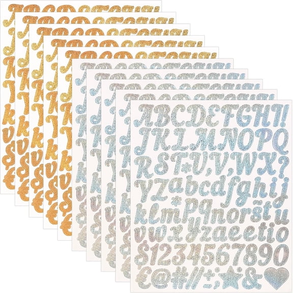880 Pieces 10 Sheets Glitter Alphabet Letter Stickers Self-Adhesive Vinyl Mailbox Numbers Sticker Decals for Sign, Grad Cap Decoration, DIY Crafts Art Making