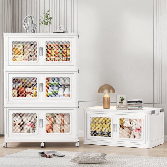 880Qt Extra Large Stackable Storage Bins with Lid, 220Gal Collapsible Closet Organizer and Storage Drawers with Wheels, 4-Pack Totes for Storage Clearance, White