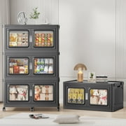 880Qt Extra Large Stackable Storage Bins with Lid, 220Gal Collapsible Closet Organizer and Storage Drawers with Wheels, 4-Pack, White