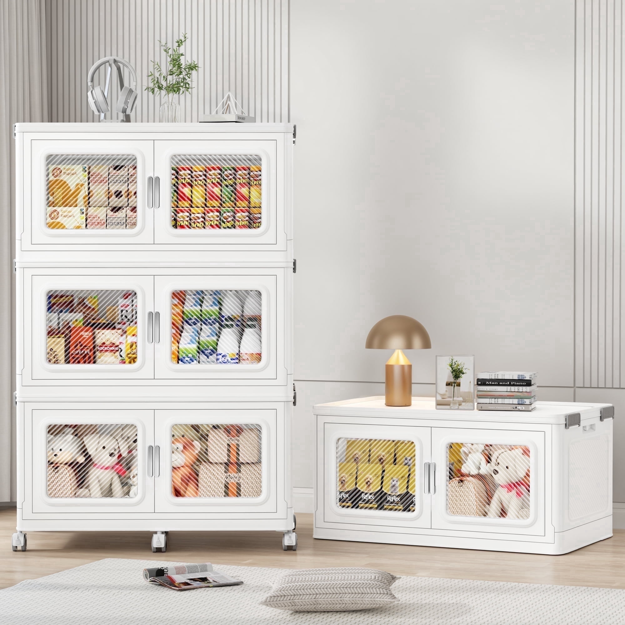 880Qt Extra Large Stackable Storage Bins with Lid, 220Gal Collapsible Closet Organizer and Storage Drawers with Wheels, 4-Pack Totes for Storage Clearance, White