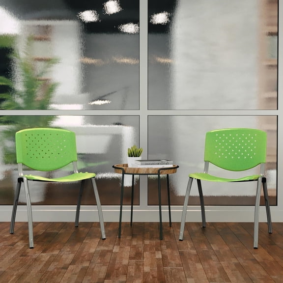 880 lb. Capacity Green Plastic Stack Chair with Titanium Gray Powder Coated Frame