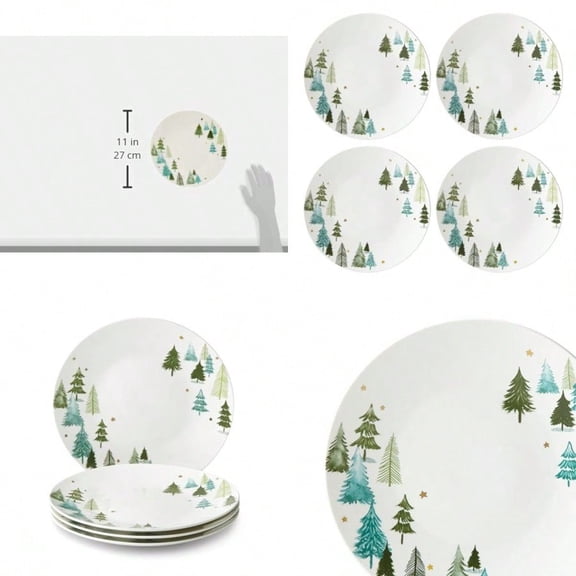 880068 Balsam Lane 4-Piece Dinner Plate Set Green Christmas Drinkware Holiday Hosting