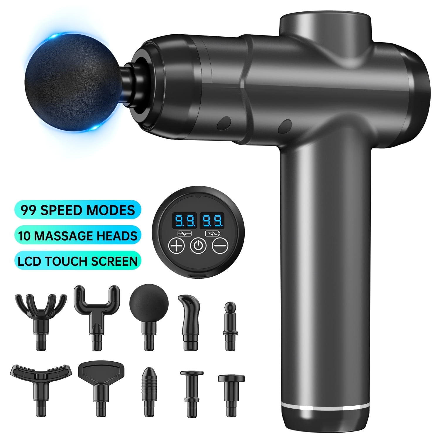 Massage Gun, Deep Tissue Back Massager for Pain Relief, Impact Massager Gun with 10 Massage Heads, Silent Brushless Motor, Gray
