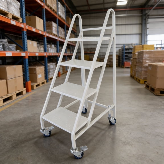 880LBs Load Capacity 4 Steps Rolling Ladder with Wheels,Industrial & Warehouse Step Ladder,Rolling Warehouse Step Ladder for Warehouse,Manufacturing Plant