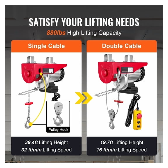 880lbs Electric Hoist - 110V Wired Remote Attic Lift - 20-40ft Height - Garage, Warehouse, Factory