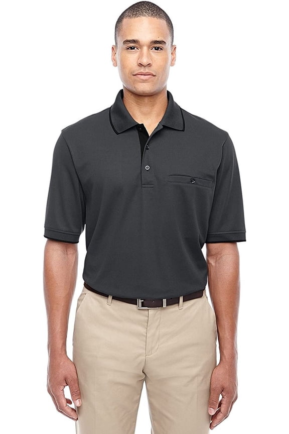 88222 Core 365 Men Motive Performance Piqué Tipped Collar Carbon Black 5XL