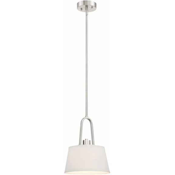 Studio 60-Watt 1-Light Satin Platinum Mini-Pendant with White Fabric Shade