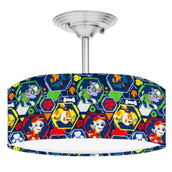888 Cool Fans DR-0001013 Paw Patrol Badges 2-Light Brushed Nickel Drum Style LED Lamp Fixture