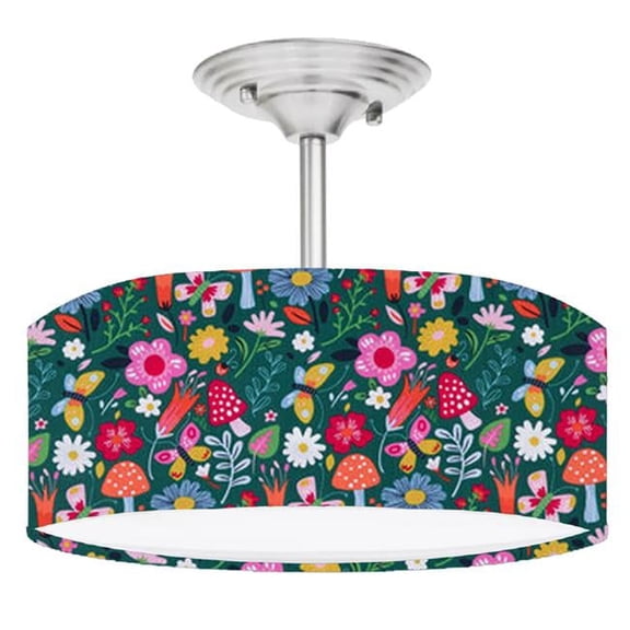 888 Cool Fans DR-0001015 Butterfly Mushroom Garden 2-Light Brushed Nickel Drum Style LED Lamp Fixture