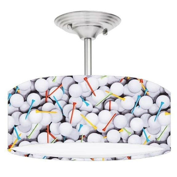 888 Cool Fans DR-0001021 Tee Off Golf Mens 2-Light Brushed Nickel Drum Style LED Lamp Fixture