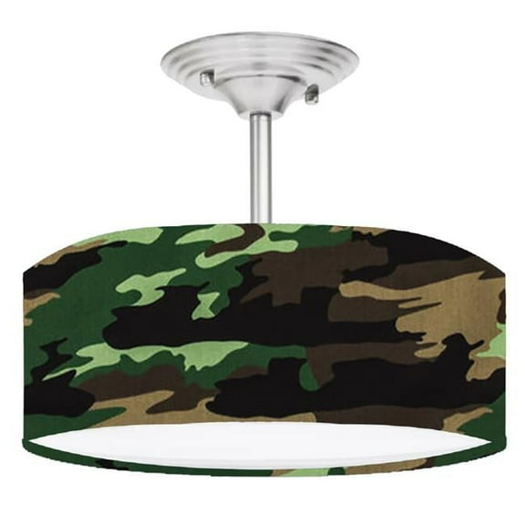 888 Cool Fans DR-0001031 Military Camouflage Camo 2-Light Brushed Nickel Drum Style LED Lamp Fixture