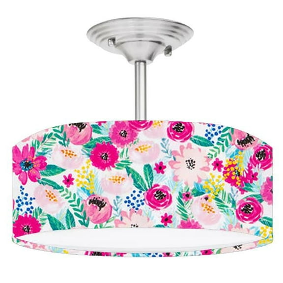 888 Cool Fans DR-0001038 Floral Berries Brushed 2-Light Brushed Nickel Drum Style LED Lamp Fixture