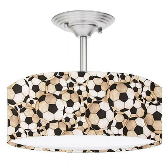 888 Cool Fans DR-0001044 Soccer Balls 2-Light Brushed Nickel Drum Style LED Lamp Fixture