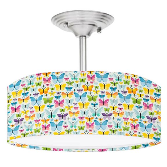 888 Cool Fans DR-0001068 Butterfly 2-Light Brushed Nickel Drum Style LED Lamp Fixture