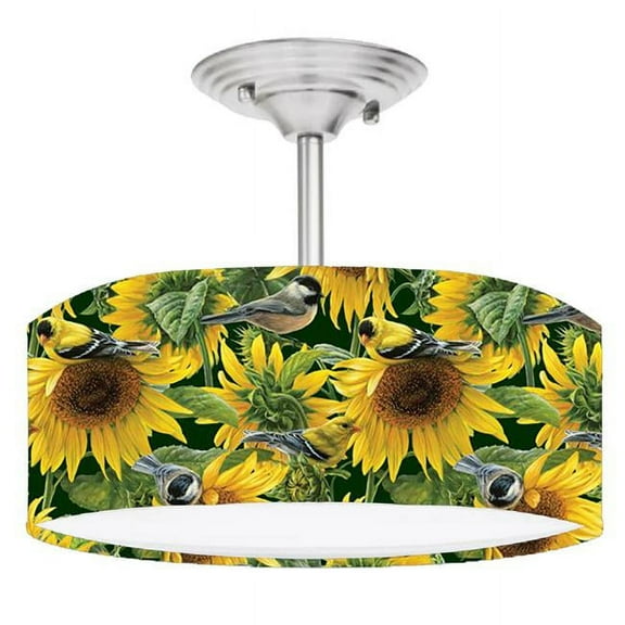 888 Cool Fans DR-0001074 Sunflower Songbirds 2-Light Brushed Nickel Drum Style LED Lamp Fixture