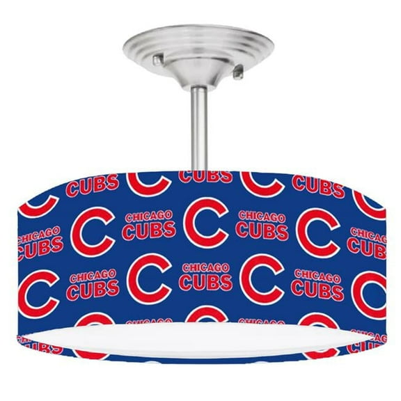 888 Cool Fans DR-0001127 Cubs MLB Baseball 2 Light Brushed Nickel Drum Style LED Lamp Fixture