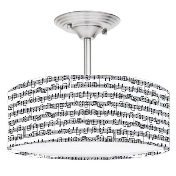 888 Cool Fans DR-0001156 Music Notes 2-Light Brushed Nickel Drum Style LED Lamp Fixture