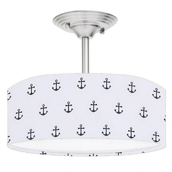 888 Cool Fans DR-0001189 Anchors Away 2 Nautical 2-Light Brushed Nickel Drum Style LED Lamp Fixture