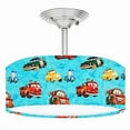 thumbnail image 1 of 888 Cool Fans DR-0001205 Cars Lightning & Mater 2-Light Brushed Nickel Drum Style LED Lamp Fixture, 1 of 1