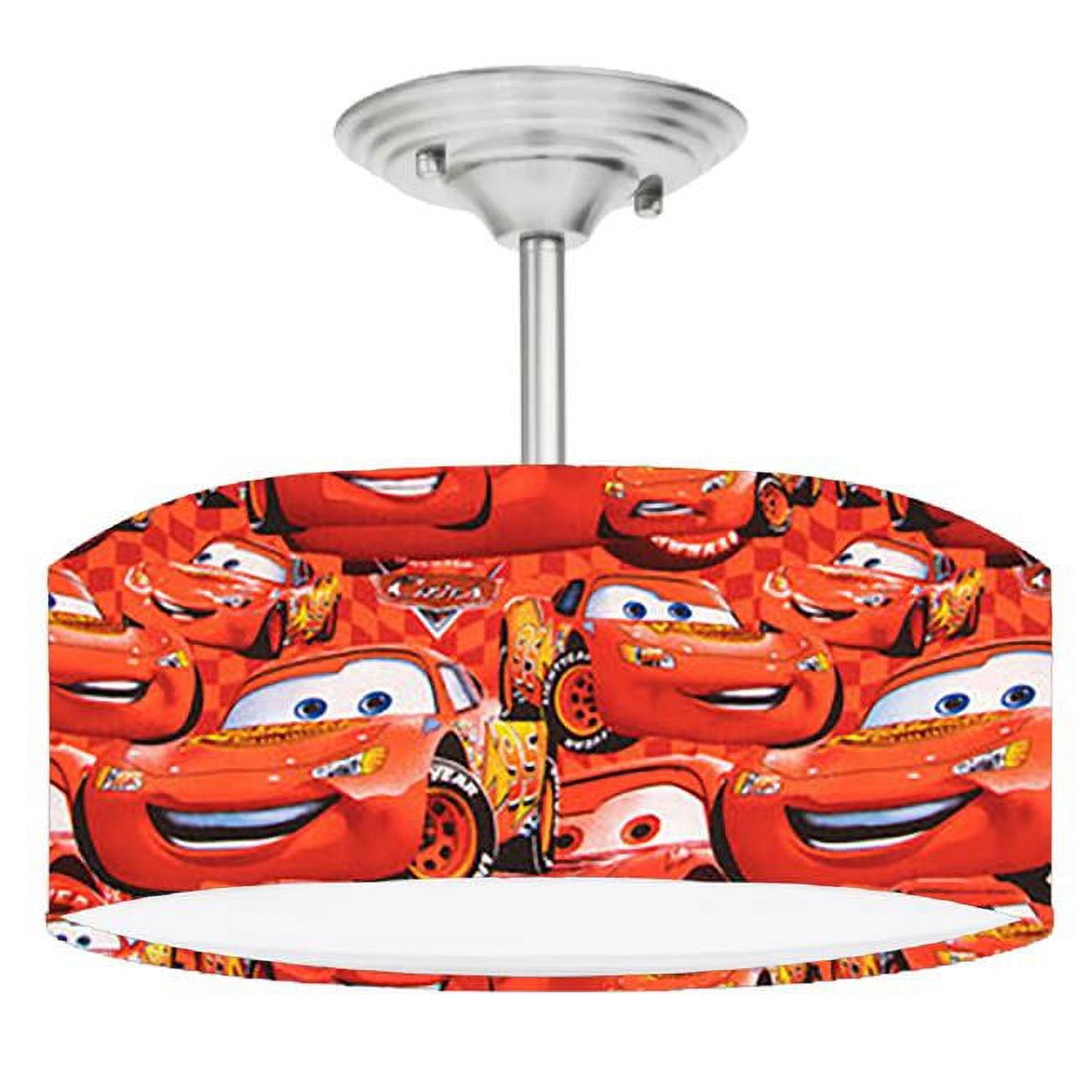 888 Cool Fans DR 0001206 Cars Lightning McQueen 2 Light Brushed Nickel Drum Style LED Lamp Fixture Walmart
