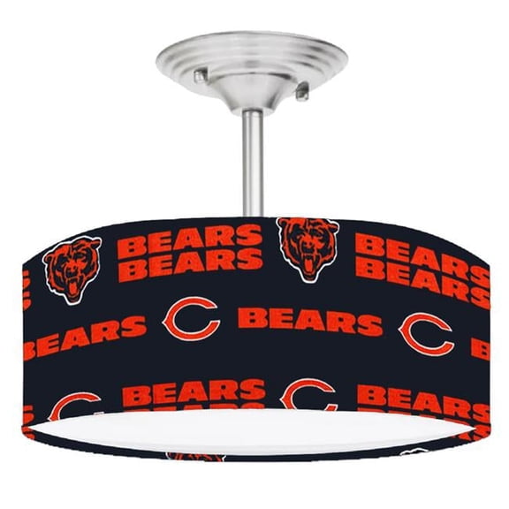 888 Cool Fans DR-0001357 Bears NFL Football 2 Light Brushed Nickel Drum Style LED Lamp Fixture